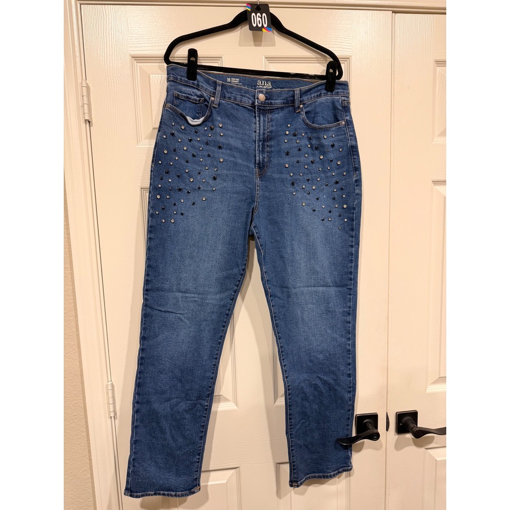 #60 A.N.A JEANS Sz. 16 High-Rise Straight Rhinestone Embellished